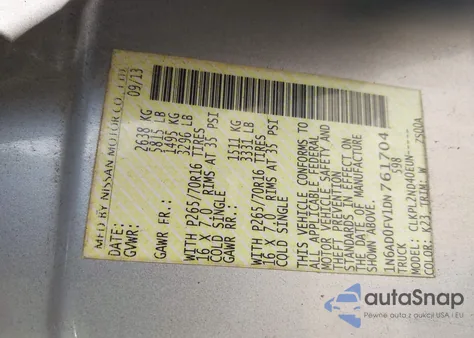 2013 Nissan Frontier Sv из США, поврежденный, VIN 1N6AD0FV1DN761704